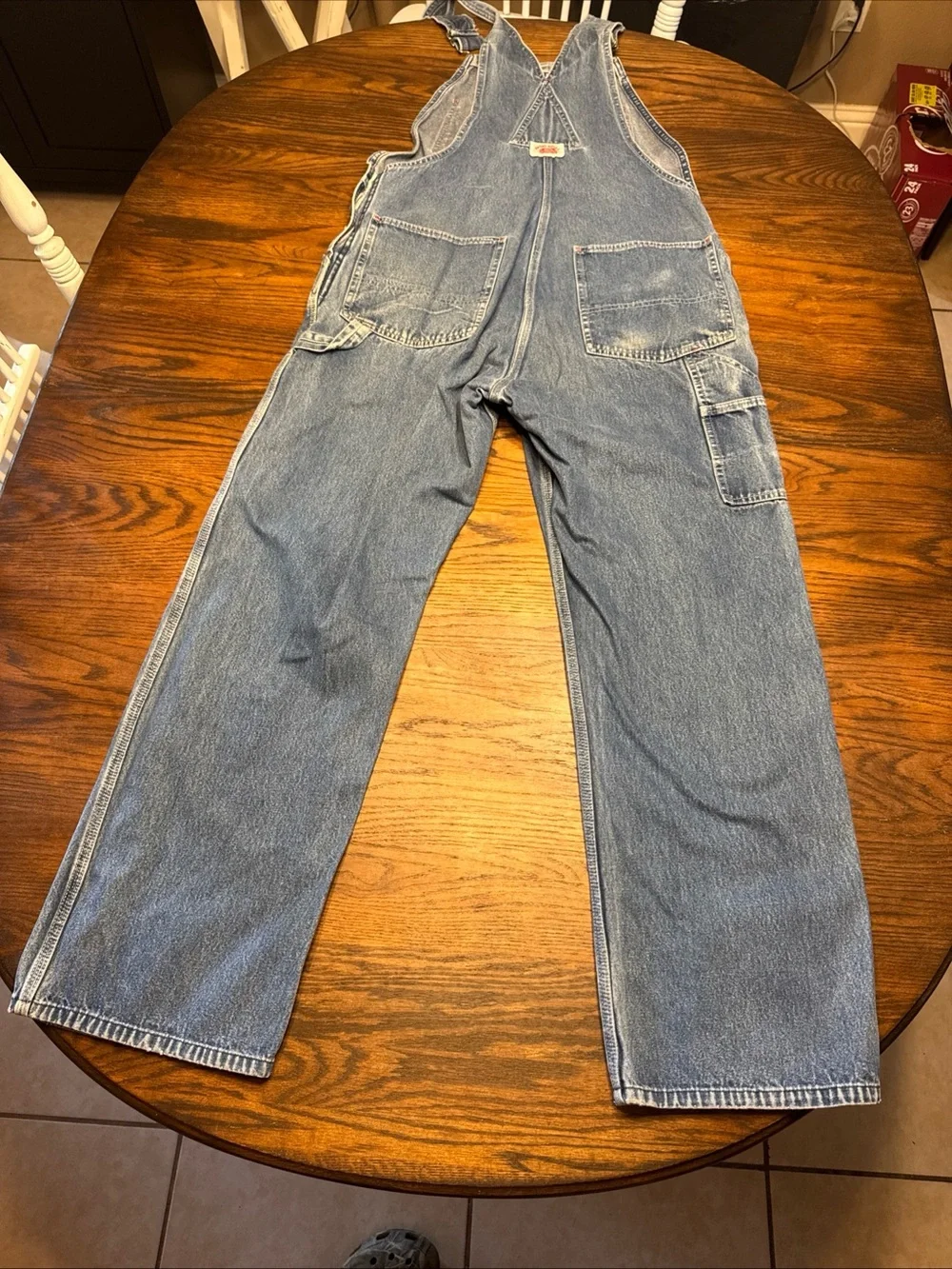 Vintage  90s ROUND HOUSE Blue Denim Carpenters Overalls 36-38”Waist 30
